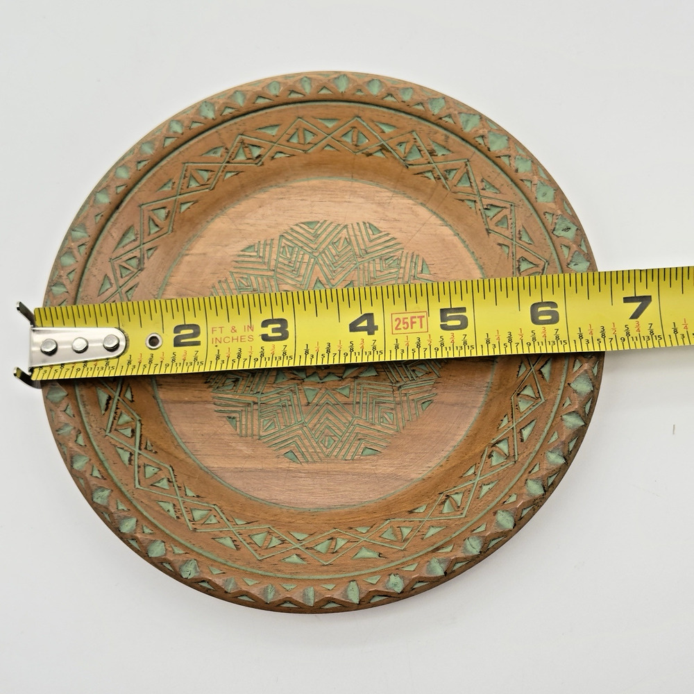 Vintage Hand Carved Wood Plate Trinket Dish Hand Painted Folk Art 6.25" - Picture 4 of 5